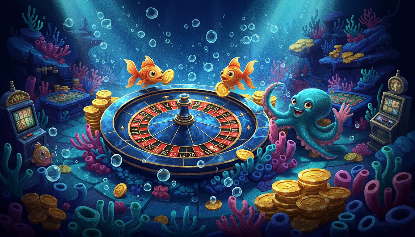 roulette wheel with gold chips, dramatic casino lighting